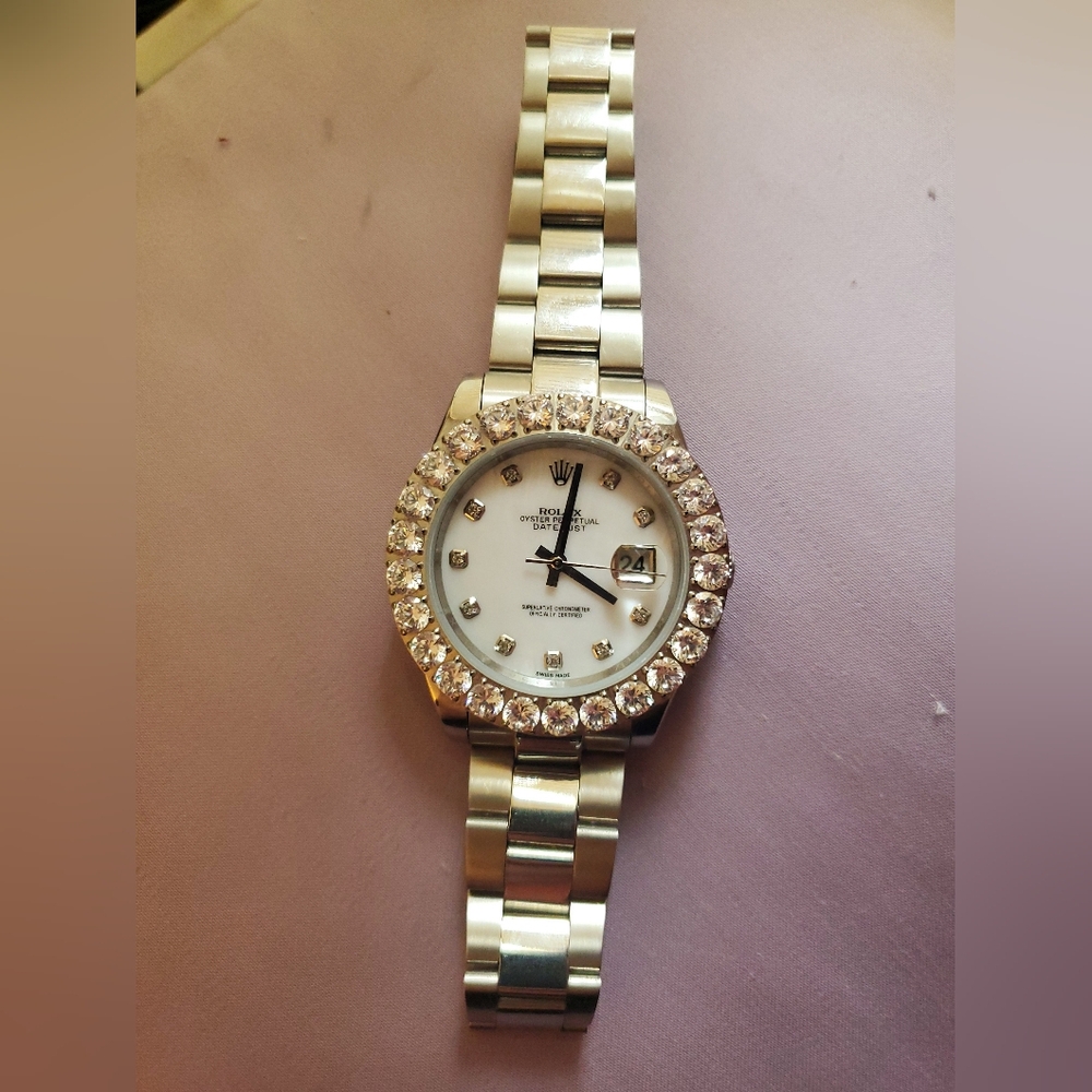 Elegant Silver Watch with Crystal Accents